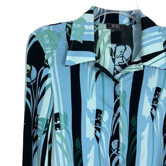 BCBG Max Azaria Y2K Floral Geometric Printed Snap Front Fitted Blouse S - Picture 2 of 5